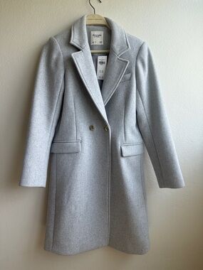 Abercrombie & Fitch Light Gray Double-Breasted Wool Pea Coat